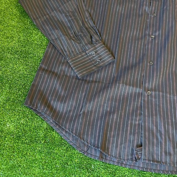 Far East Men's Button Down Long Sleeve Classic Fit Stripes Black Shirt Size 17 - Picture 5 of 11